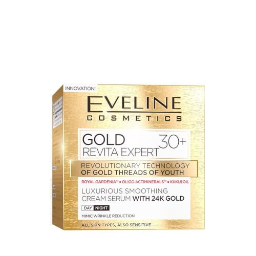 Eveline Cosmetics Gold Revita Expert du sérum de crème lissée avec 24 km, pour jour et nuit, 30+, 50 ml