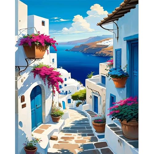 Kit de Peinture à l'huile sur Toile Bricolage | avec Peintures et Pinceaux - Sans Cadre 40×50 cm (Petites villes)