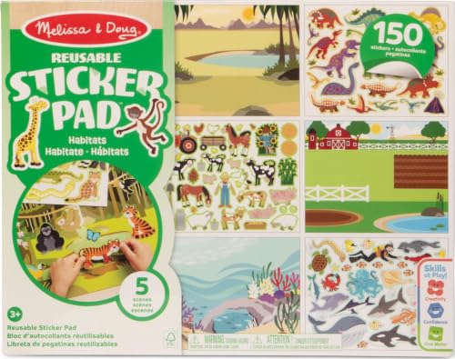 Melissa & Doug - Bloc Autocollants Réutilisables Thème Habitats | Livre D’Activités Stickers Animaux Repositionnables - Activité Manuelle Enfant - Loi