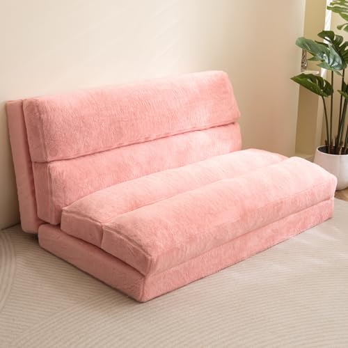 MAXYOYO Lit pouf, canapé-lit pliable, matelas de sol extra épais pliable 6 fois, canapé de sol pour chambre, salon, (rose, 75 x 240 cm)