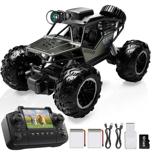 FPV Voiture Télécommandée avec Caméra HD pour Enfants Adultes,1:18 Tout Terrain RC Monster Truck,avec écran HD,2 Batterie(40 Minutes d'autonomie),Cart