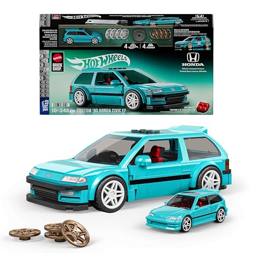 Mattel Brick Shop Hot Wheels Coffret 248 pièces Honda Civic EF 1990 | Détails réalistes, autocollants personnalisés, voiture 1:64 en métal, idées cade