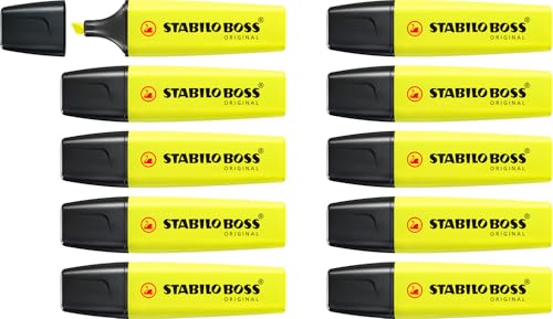 STABILO BOSS ORIGINAL - Surligneur - Lot de 10 surligneurs fluo - Jaune