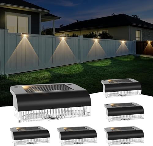 Lampes Solaires Extérieures, 6 Pièces, LED Blanc Chaud, IP65 Étanche, Éclairage Mural Décoratif pour Jardin, Clôture, Balcon, Terrasse