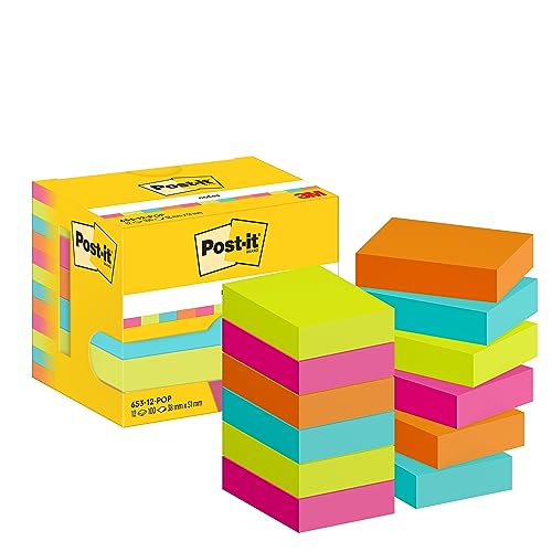 Post-it Notes, 12 Blocs (1200 Feuilles), 38 mm x 51 mm, Couleurs Assorties | Notes Autocollantes pour Mémos et Planification ; Se Retirent Proprement,