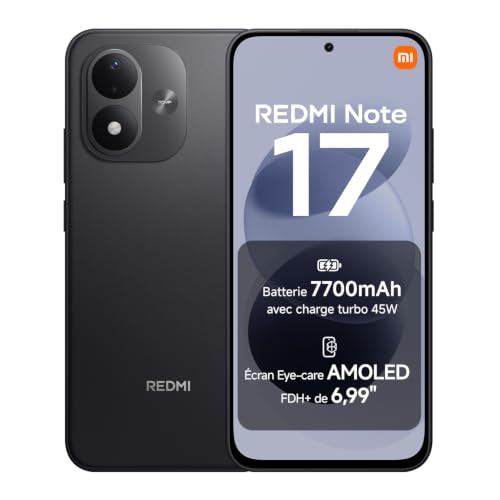 REDMI Note 17, Smartphone 4+128 Go, Noir, Batterie 7700 mAh | Appareil photo 50 MP, charge 45 W, écran GOLED FHD+ 6,99″, Xiaomi HyperOS 3 + Gemini, ét