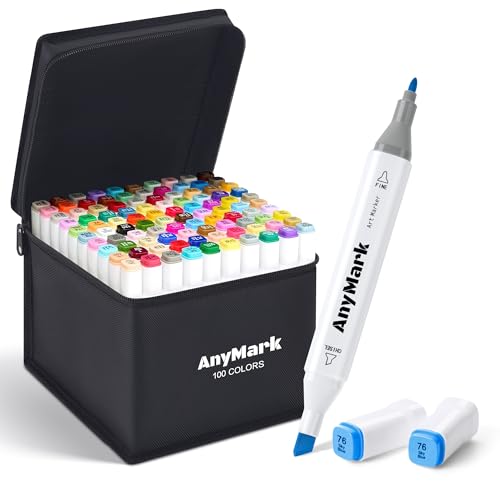 AnyMark Feutre a Alcool, 100 Couleurs Feutre Alcool Double Pointe | Feutres de Coloriage Adulte, Idéal pour le Coloriage, l’Illustration et le Croquis