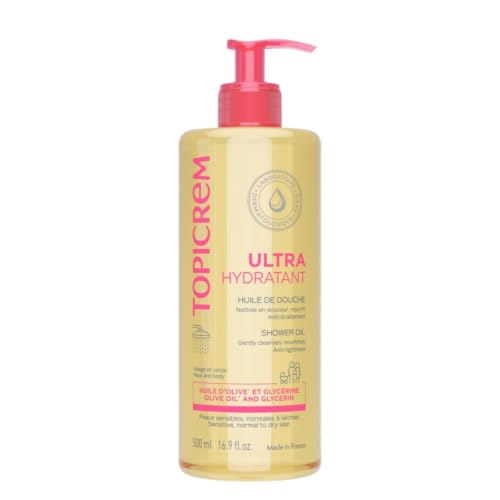 Topicrem - Ultra-Hydratant, Huile de Douche Visage et Corps - 500 ml | Nettoie, Nourrit, Protège - Gel Douche pour Peaux Sensibles, Sèches, Bébés, Enf
