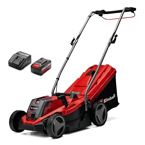 Einhell Tondeuse à Gazon sans Fil GE-CM 18/33 Li Kit (1x4,0 Ah) | PXC | 18 V | largeur 33 cm | jusqu’à 200 m² | moteur Brushless | bac 30 L | hauteur