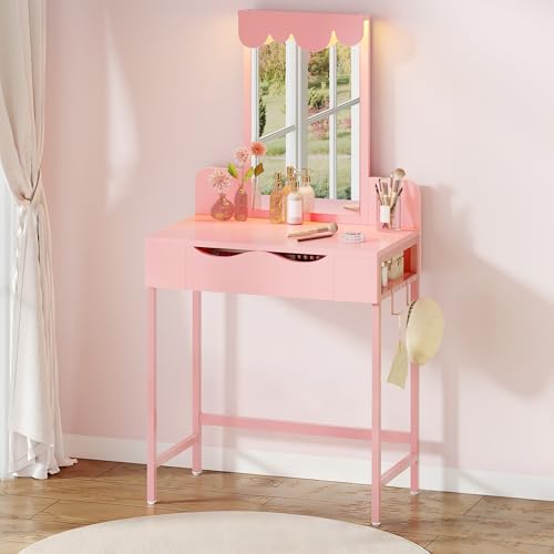 Coiffeuse avec éclairage, tiroirs en Tissu avec Miroir, tiroirs en Miroir, luminosité réglable, Coiffeuse avec Portes, Table de Maquillage avec Platea