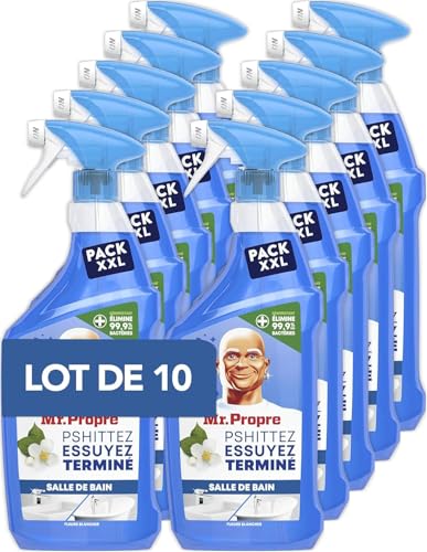 Mr. Propre Spray Désinfectant Salle de Bain Fleurs Blanches 10 x 800 ml | Lot de 10 sprays de 800 ml. Élimine 99,9 % des bactéries. Élimine calcaire e