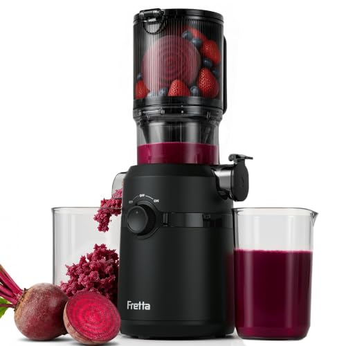 Extracteur de Jus, Fretta Extracteur de Jus de Fruits et Légumes Entiers, Grande Ouverture de 108mm Slow Juicer, 1L Capacité, Pression à Froid, Facile