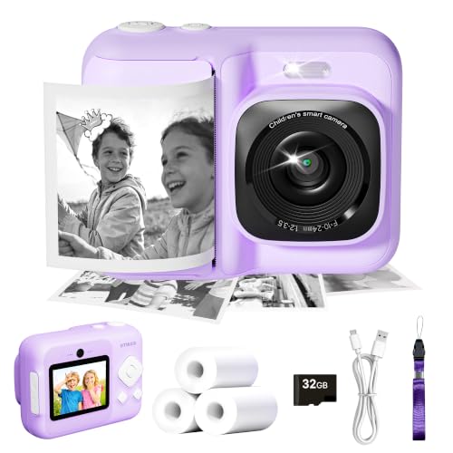 ETIKEZ Appareil Photo Enfant Instantané, Imprimante 1080P, Lavande | Compact, 3-10 ans, 1080P, impression sans encre, 3 modes, antichoc, créatif, 1 pa