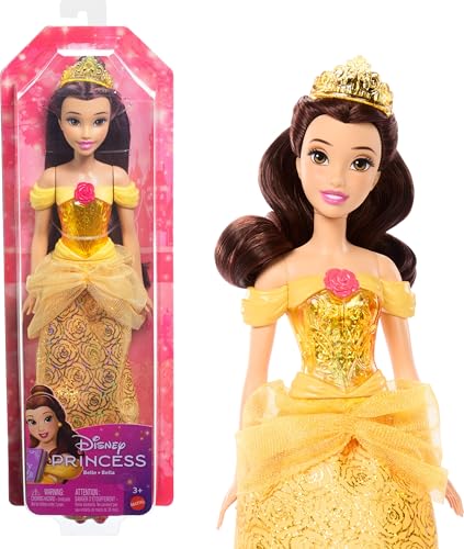 Mattel Disney Princess Poupée Belle | Ensemble étincelant avec jupe amovible, tiare et chaussures, articulée et à collectionner, inspirée du film Disn
