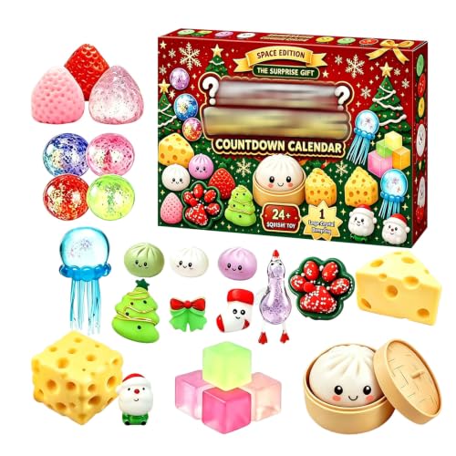 Calendrier de l'Avent Squishy de Noël 2026 Compte à Rebours pour Adultes, 24 Mini Articles Adorables Surprises, Décorations de Noël Dumpling Baozi Ant