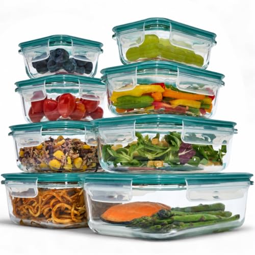 Lot de 8 Boîtes Alimentaires en Verre Hermétiques – Meal Prep | Sans BPA, Compatible Micro-ondes, Four, Congélateur et Lave-vaisselle
