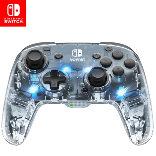 Manette sans Fil deluxe Gaming - Licencie Nintendo pour Switch And Oled - Rgb Hue Color Lights - See Through Gamepad Manette - Paddle Buttons