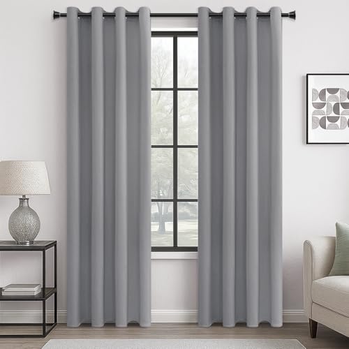 Rideau Occultant Anti Chaleur et Froid - Rideau Isolant Thermique pour Chambre Salon Salle à Manger, Gris Clair, Lot de 2 à Oeillets