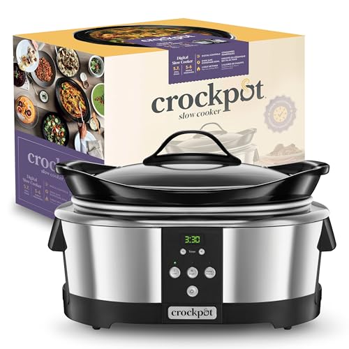 Crockpot Mijoteuse électrique programmable | 5,7L (5-6 personnes)| avec minuterie numérique | Inox [SCCPBPP605], Argenté